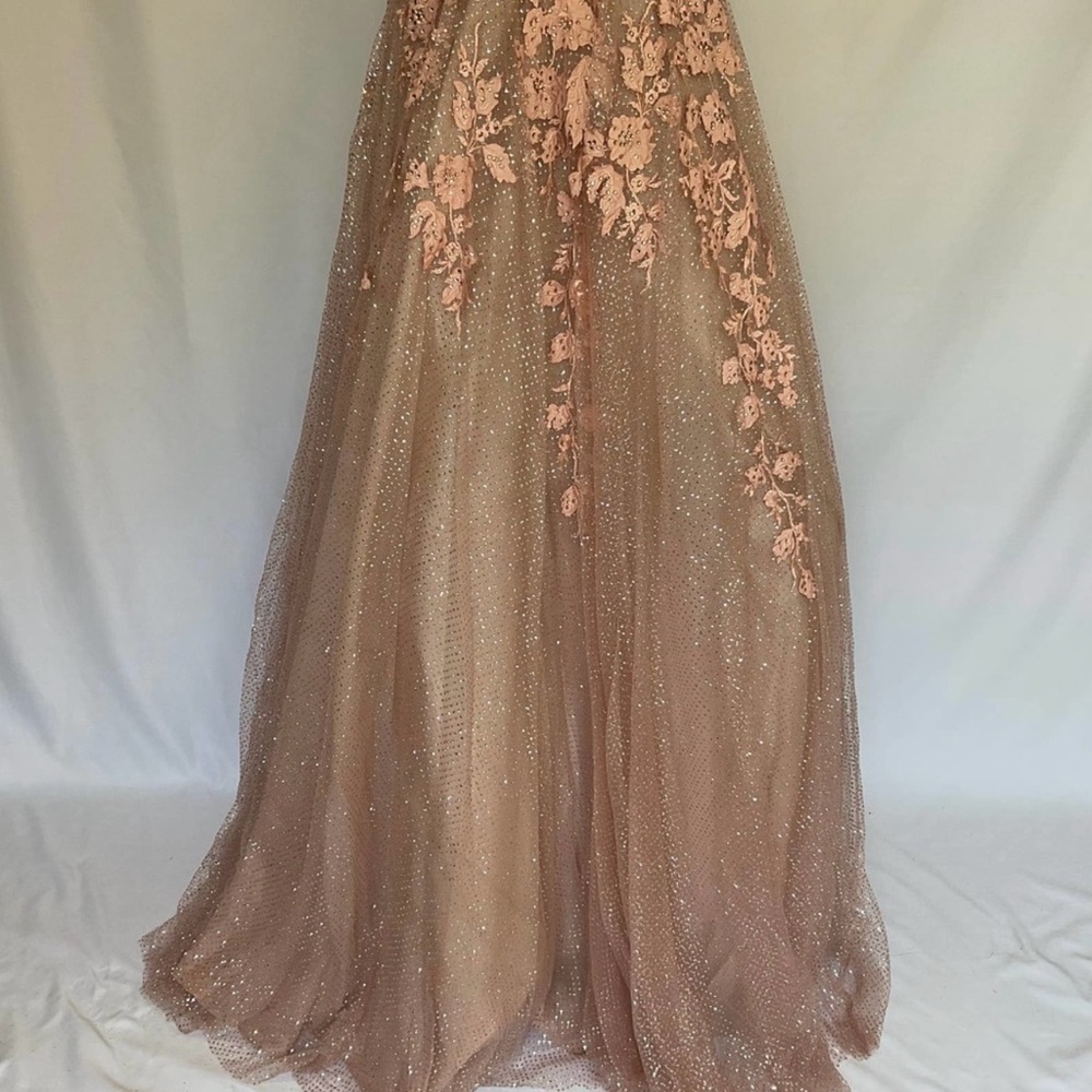 Jovani Women's Formal Dress Size 6 Pink Rose Gold Sequined Tulle Backless Gown - Picture 7 of 11